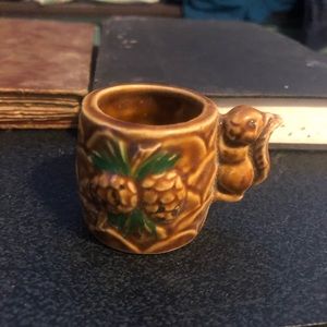 Vintage Victoria Ceramics Japan mini squirrel and pine cone glazed mug